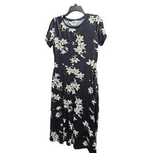 Zaberry Black Floral Print Midi Dress Short Sleeve Casual Summer